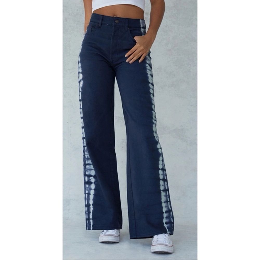 NWT Eco Navy Tie-Dye High Waist Wide Leg Baggy Jeans 26